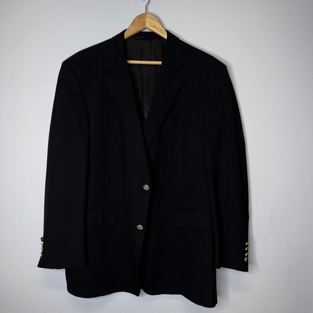 Burberry London Mens Dark Navy 100% Worsted Wool Blazer Gold Buttons 42R